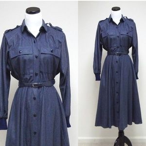 Vintage 70s military style dress . made in USA
